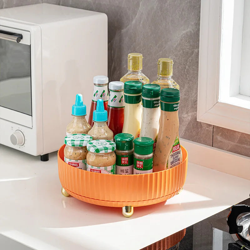 360 Degree Rotating Makeup Organizer Desktop Storage Box For Perfume Lipstick Skin Care Products Cosmetic Fruit Seasoning Holder