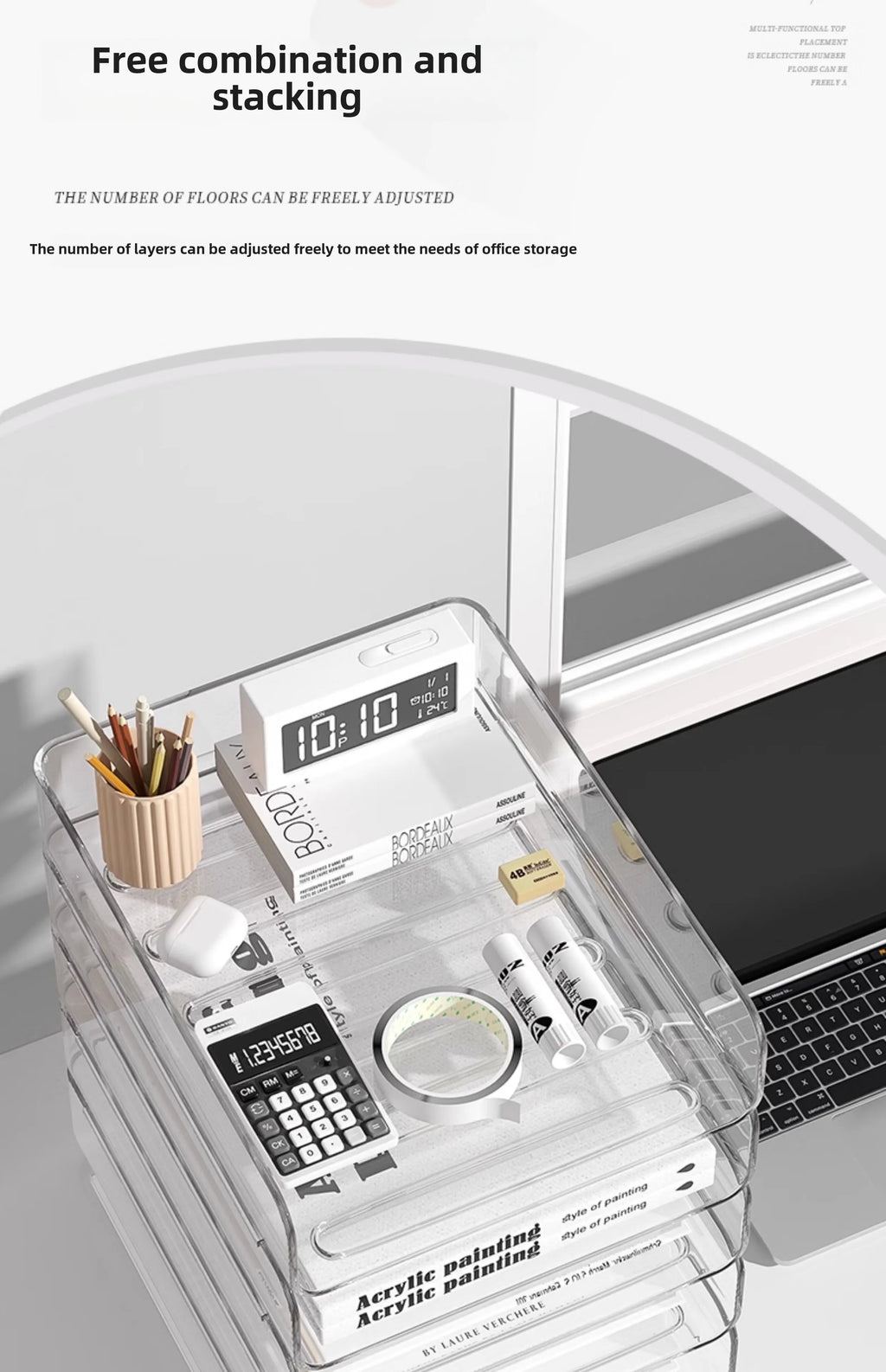 Desk Organizer with 2 Vertical File Holder, 4 Tier Stackable Paper Letter Tray File Organizer with  Pen Holder,Desk Organizer