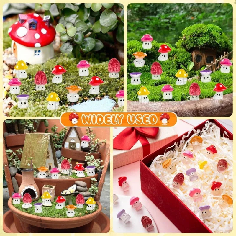 24/48pcs Mini Mushrooms Luminous Cute Tiny Mushroom Figurine for