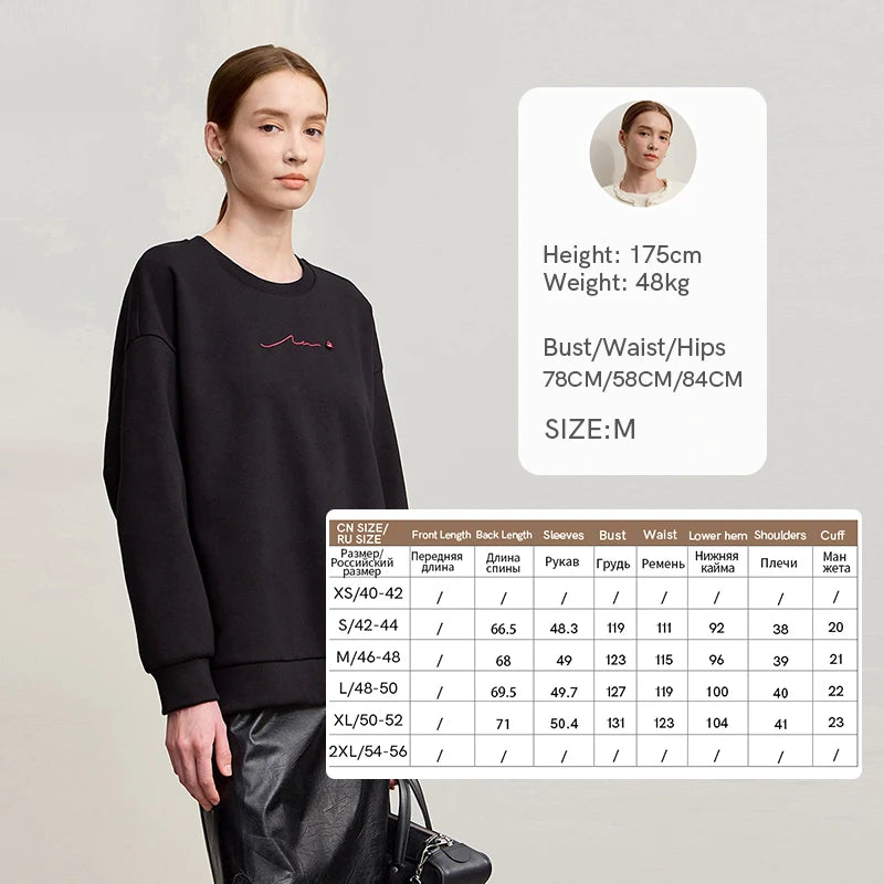 Amii Woman Sweatshirts 2025 Winter New Loose Warm Long Sleeve Female Sweatshirt Embroidery Pullover O-Neck Top Female 12524025