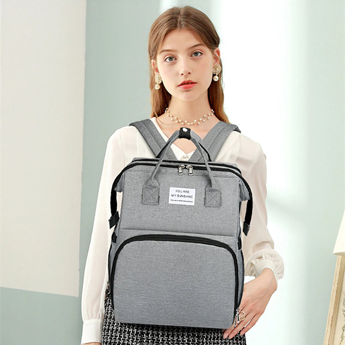 Foldable Bed Diaper Bag with Changing Station Insulated Pocket