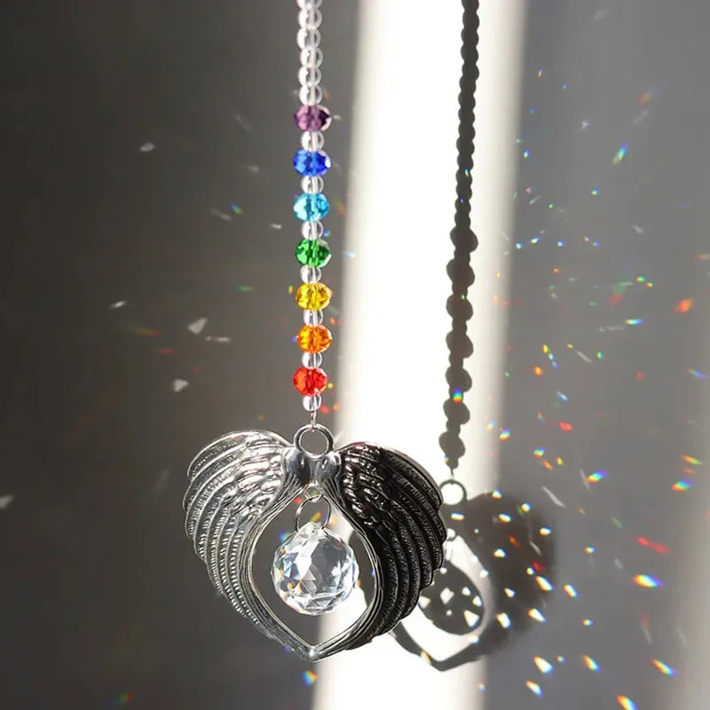 Angel Wing Pendant with Crystal Ball Rainbow Sun Catcher Window Home Decor