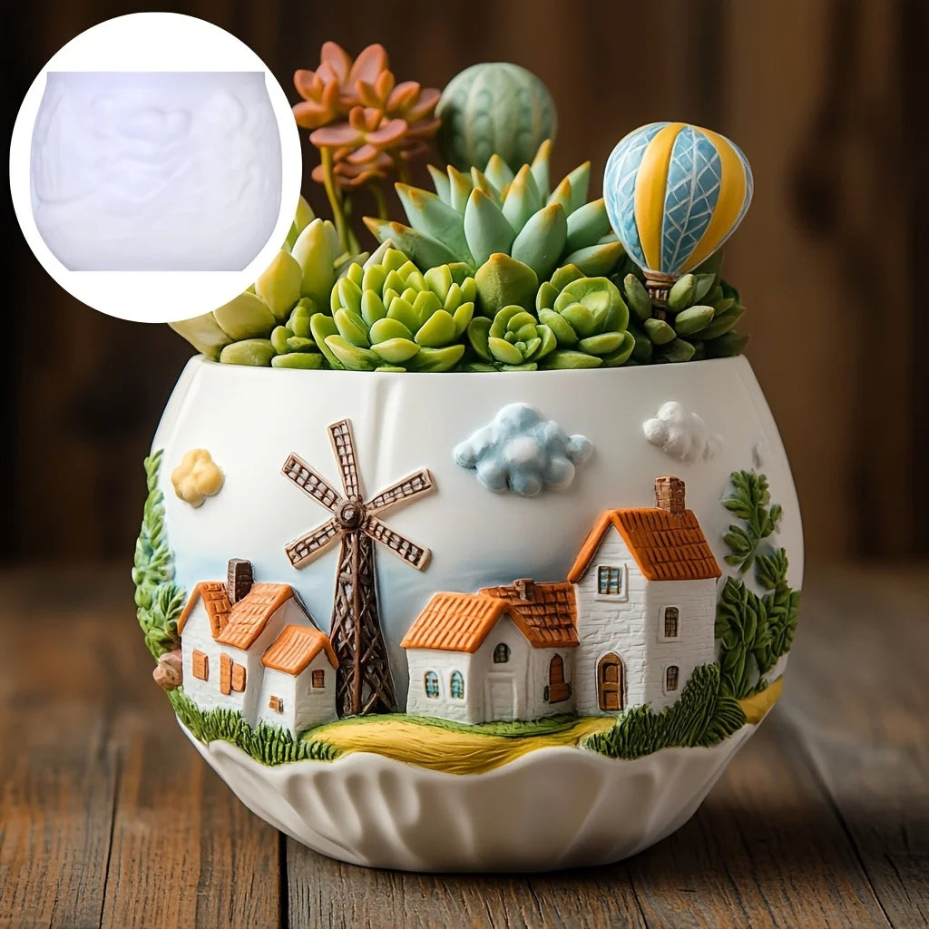 Sea Bay Canyon Relief Succulent Plant Flower Pot Resin Silicone Mold Mountain Range Sea Sunrise Relief Storage Box Gypsum Molds