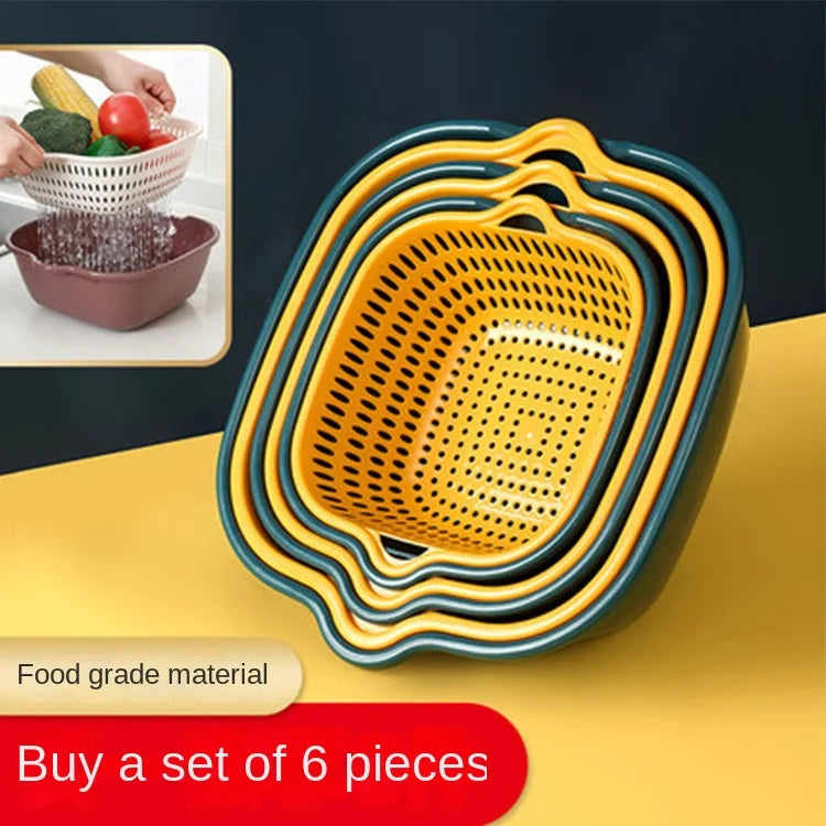 Drain Basket Kitchen Storage Double-layer Household Vegetable Basket Fruit and Vegetable Basket Basin