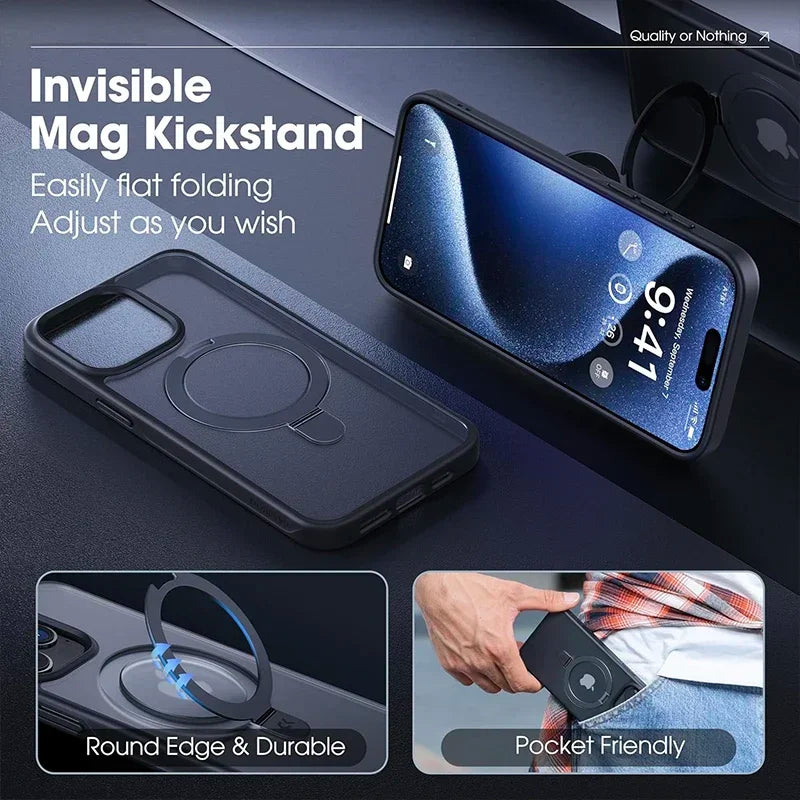 Metal Ring Stand Matte Magnetic Case for Magsafe IPhone