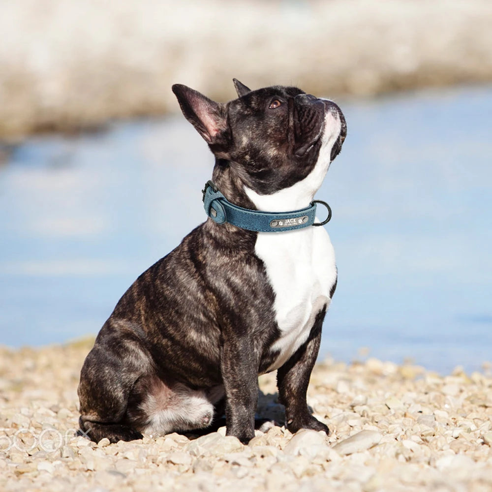 Personalized  PU Leather Dog Collar Soft Padded Pet Dog Collars Engraved Name Paw Durable Necklace for Small Medium Large Dogs