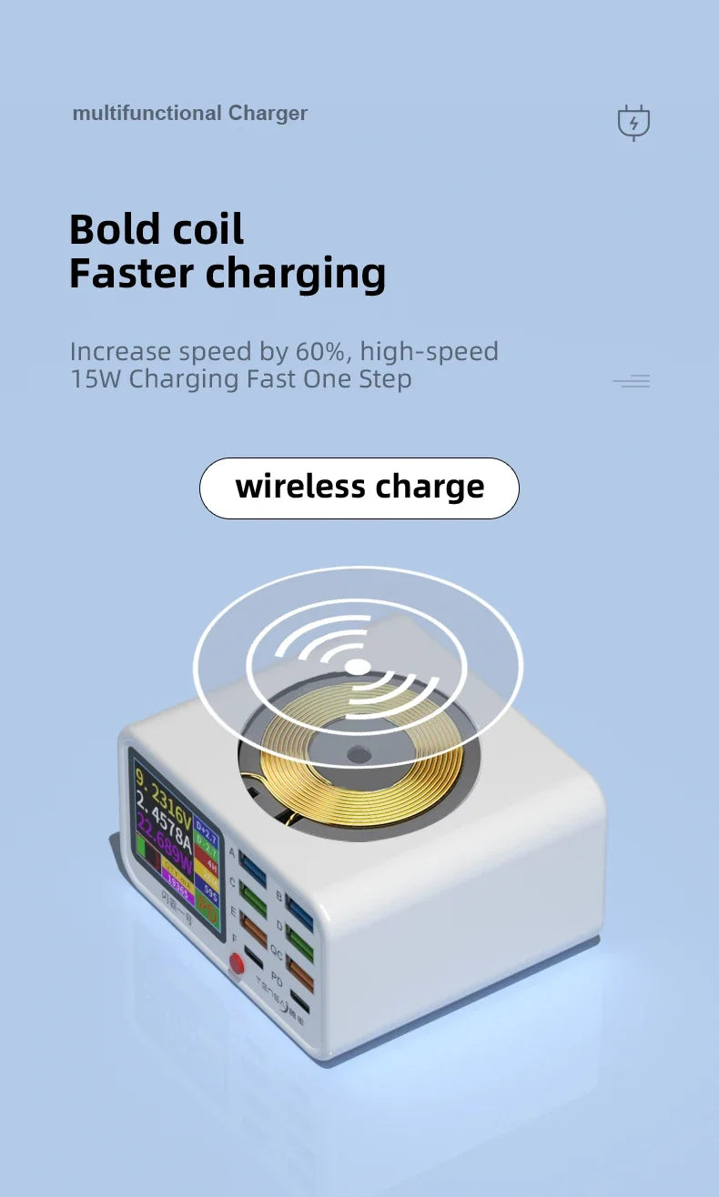 Multi-function Dianba NO.1 Pro 200W 20V 5A PD QC3.0 Fast Wireless Charger 8 Port USB Type C Mobile Phone Charger Desktop Hub