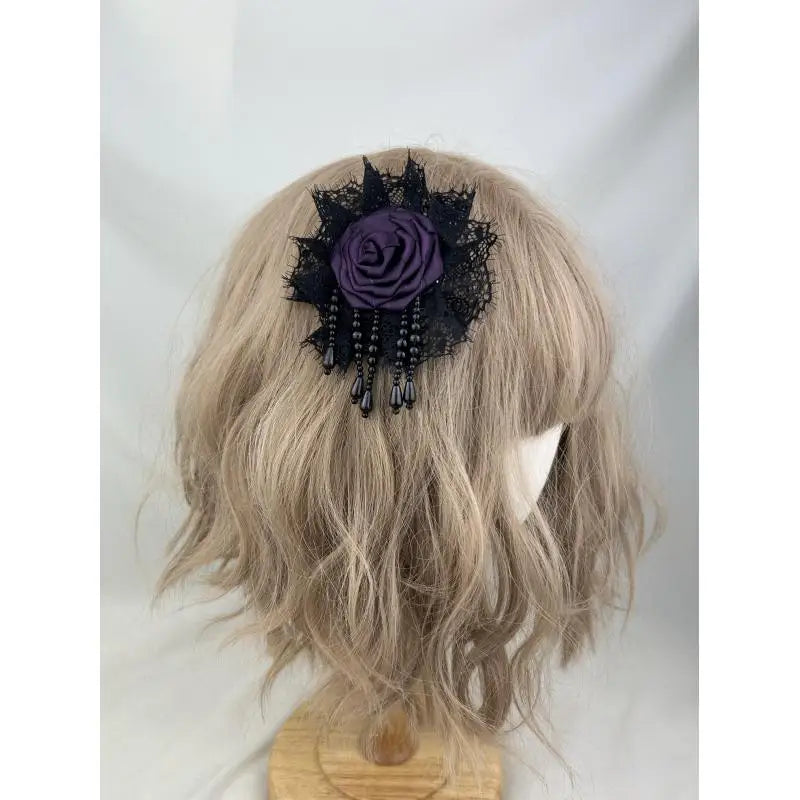 Gothic Vintage Lace Hand Made Rose Hair Accessories Y2K Spicy