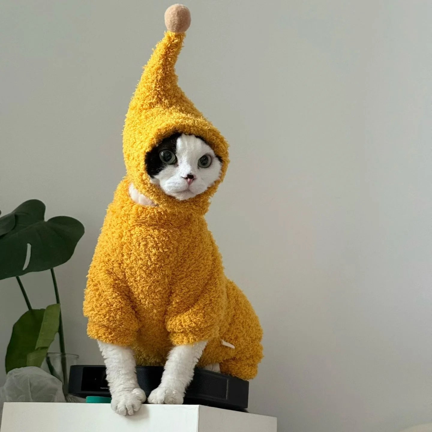Winter Warm Plush 4-legged Sweatshirt Hat Suit for Devon Rex in Winter Soft Yellow Red Sweater for Sphynx Cat Kittens Khaki Coat