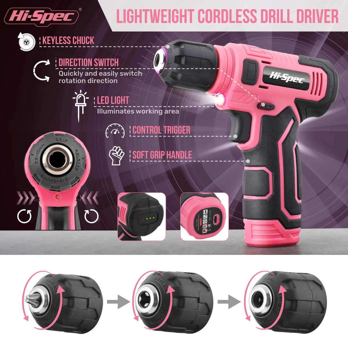 Hi-Spec 133PC Power Tool Sets with 8V Lithium Drill