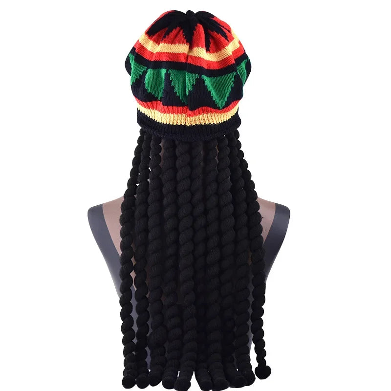 Unisex Dreadlocks Beanie Hat with Fake Braids Jamaican Rasta Reggae Cap Crochet Knitted Skull Cap for  Halloween Christmas Party