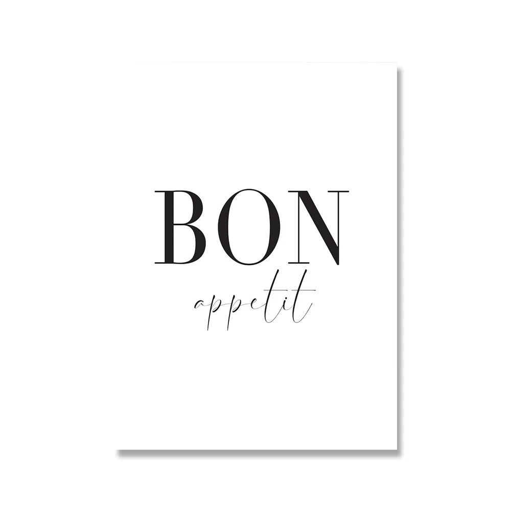 Minimalist Good Food Good Mood Bon Appetit Quotes Canvas Painting Black White Posters Wall Art Pictures For Kitchen Home Decor