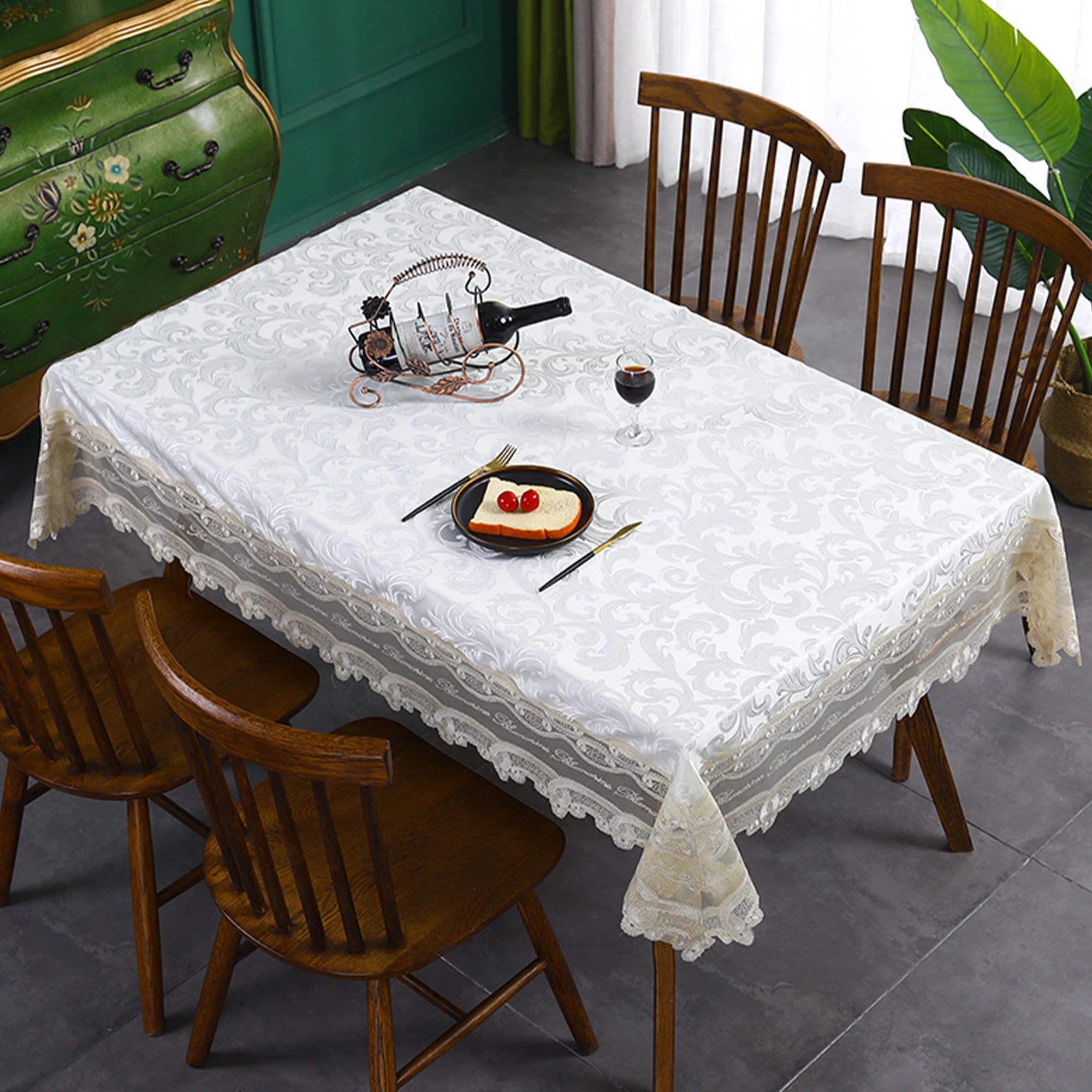 Battilo Luxury Tablecloth White Rectangle Table Cloth Lace Patchwork Waterproof Table Cover For Dining Table Kitchen Cloth Decor