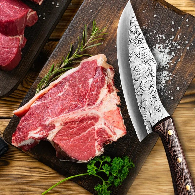Hand Forge Blade Kitchen Knives Utility Chop Vegetables Cleaver Meat Boning Butcher Knife Wood Handle Chef Barbecue Cooking Tool
