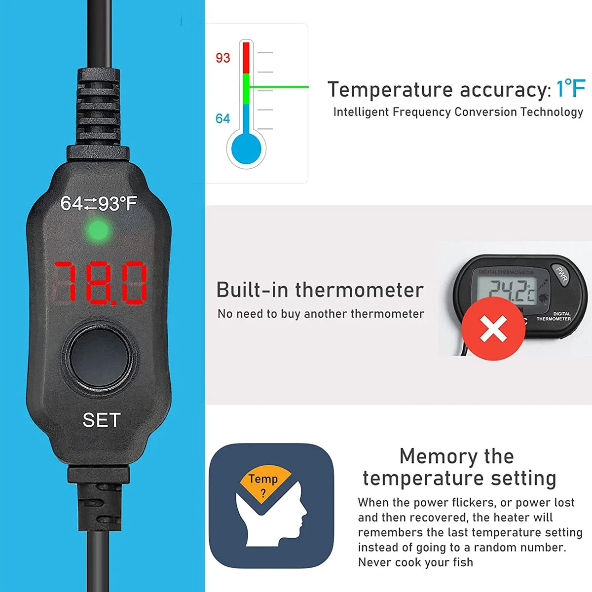 10W Adjustable Aquarium Heater Rod 18-34°C Mini USB Submersible Thermostat Heater with Digital Display for 1 to 5L Fish Tanks