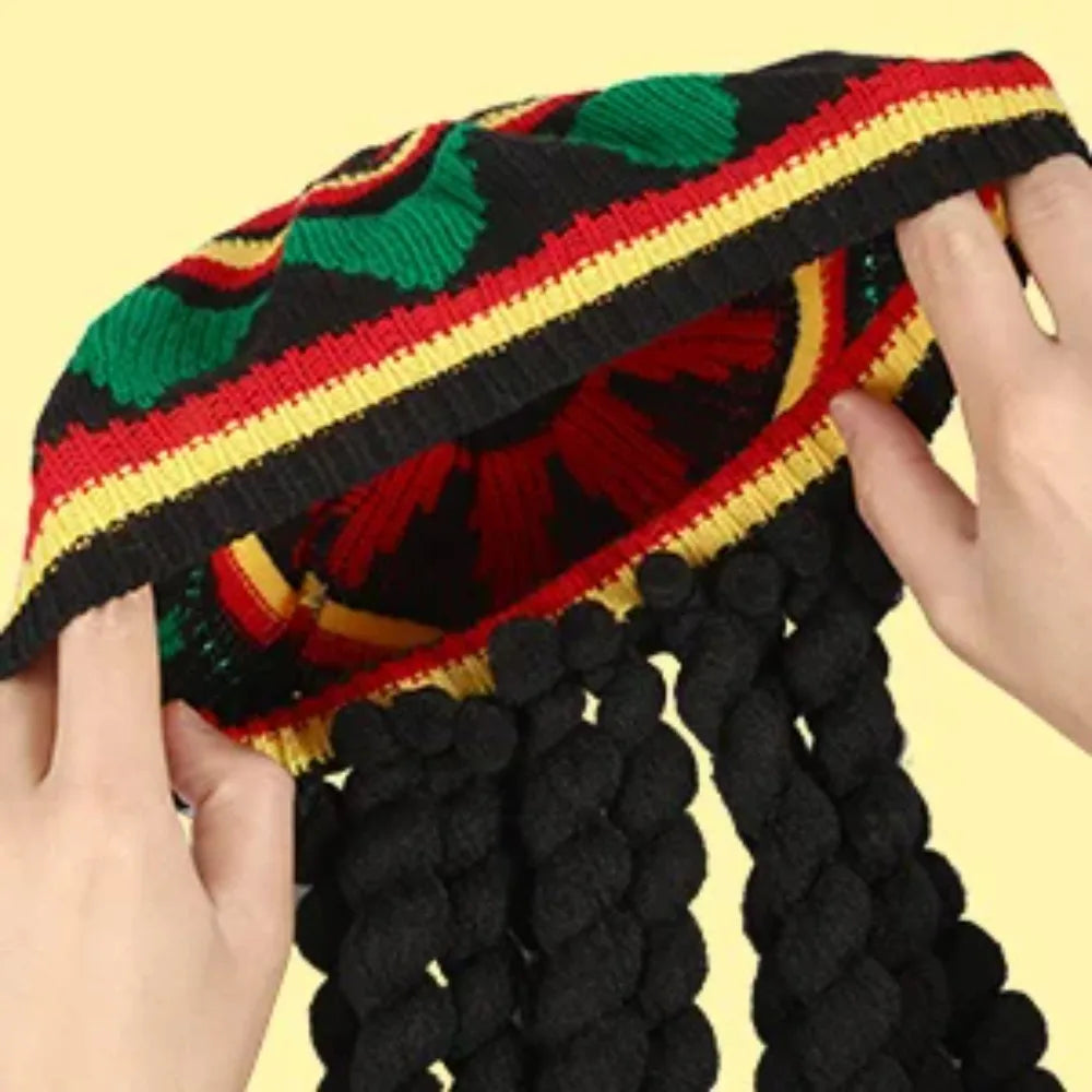 Unisex Dreadlocks Beanie Hat with Fake Braids Jamaican Rasta Reggae Cap Crochet Knitted Skull Cap for  Halloween Christmas Party