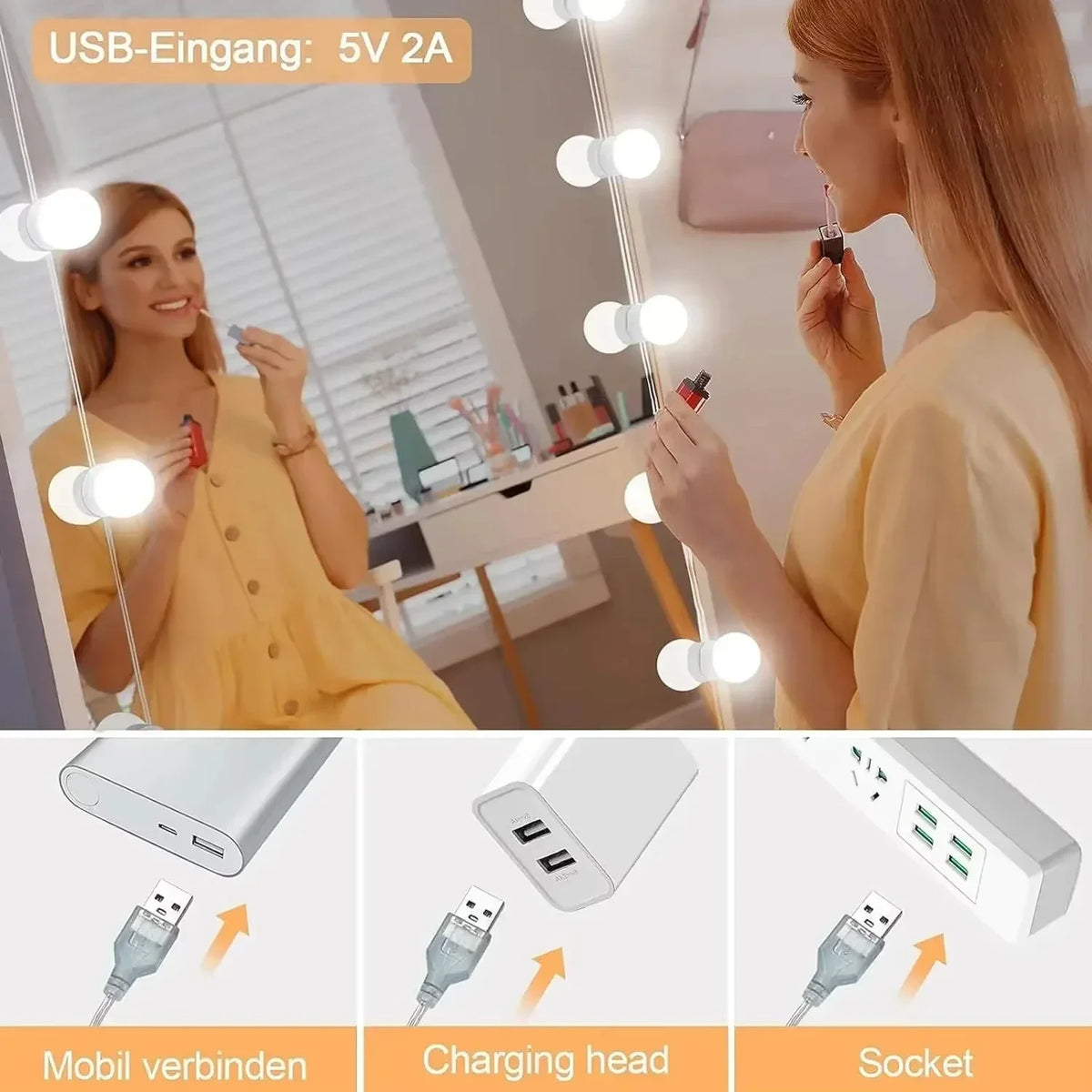 Hollywood Vanity Mirror Lights Kit with 10/12 Dimmable Bulbs LED Makeup Lighting Strip for Dressing Table Plug in Power Supply