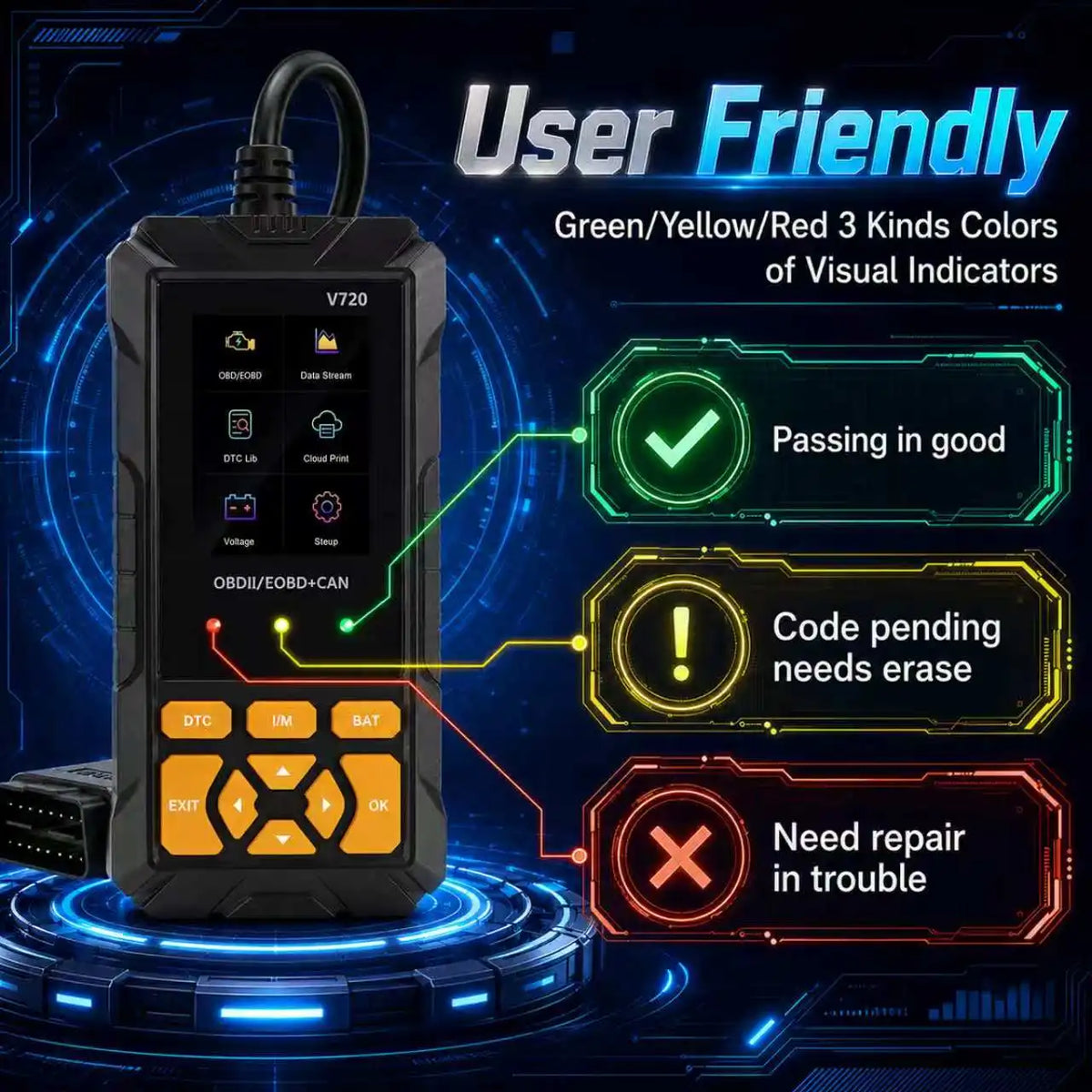 V720 Car Diagnostic Scanner Tool Automotive OBD2 Scanner