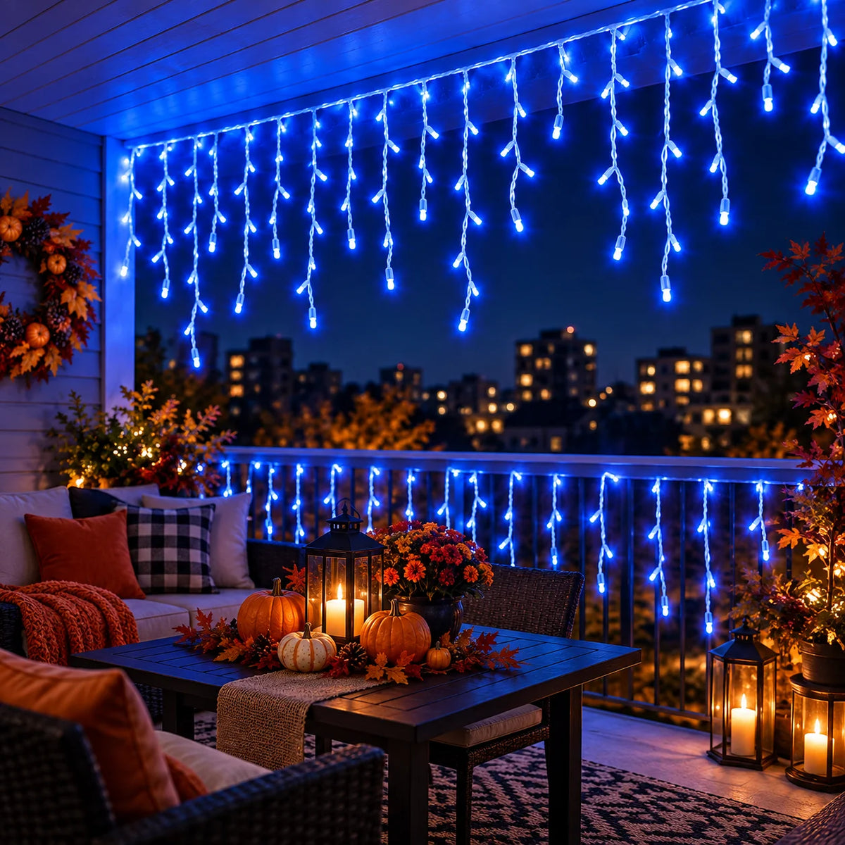 Halloween Blue Icicle Curtain Lights USB 6M/100LED 10M/200LED 8