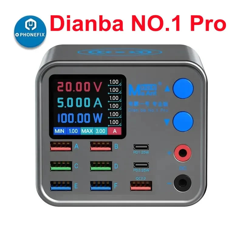 Multi-function Dianba NO.1 Pro 200W 20V 5A PD QC3.0 Fast Wireless Charger 8 Port USB Type C Mobile Phone Charger Desktop Hub