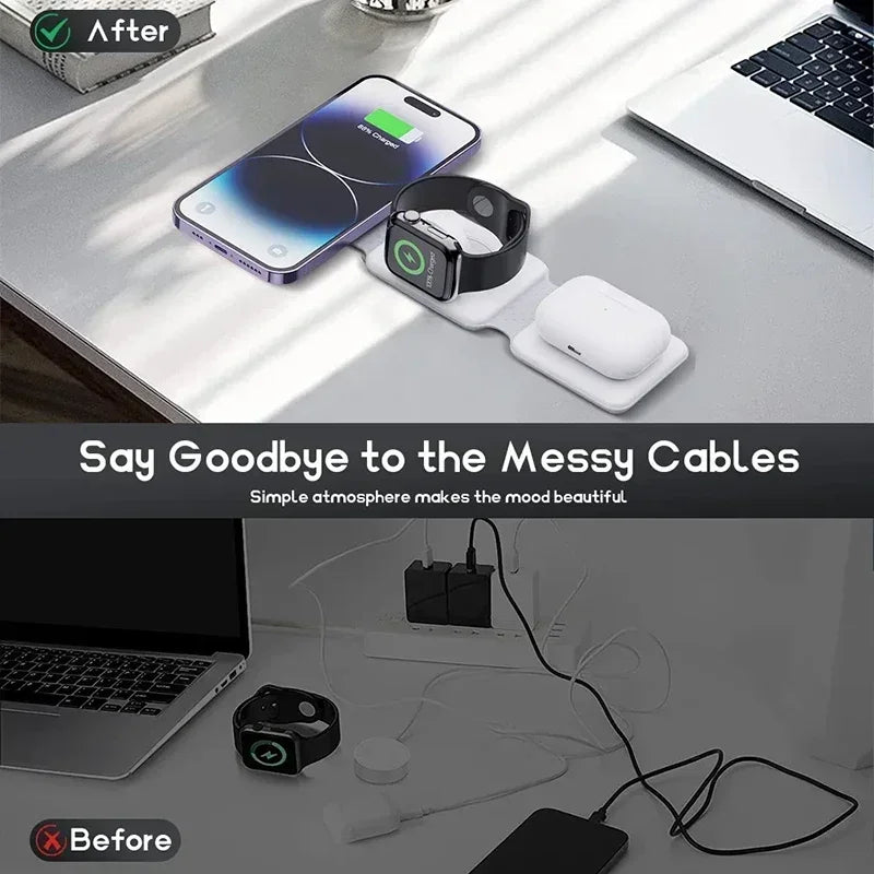 30W Fast Charging Pad Desktop Foldable 3 in 1 Wireless Charger For iPhone 16 15 14 13 12 Pro Max iWatch 10 9 8 7 6 AirPods Pro 2