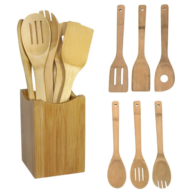 Bamboo Spoon Spatula Kitchen Utensil Wooden Cooking Tool Mixing