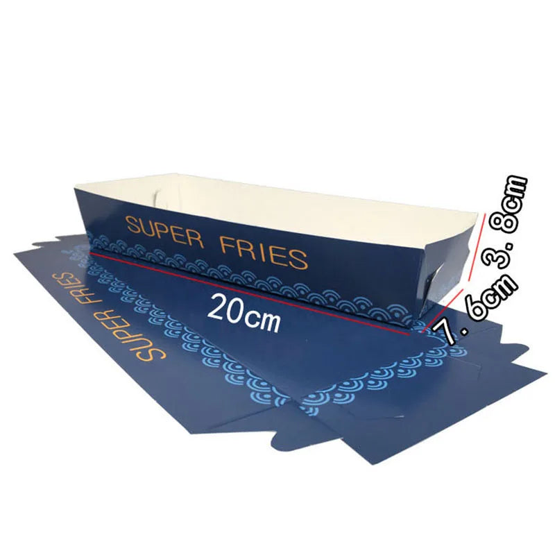 100pcs French Fries Packaging Paper Box Disposable Long Potato Chips Snack Baking Food Packing Holder