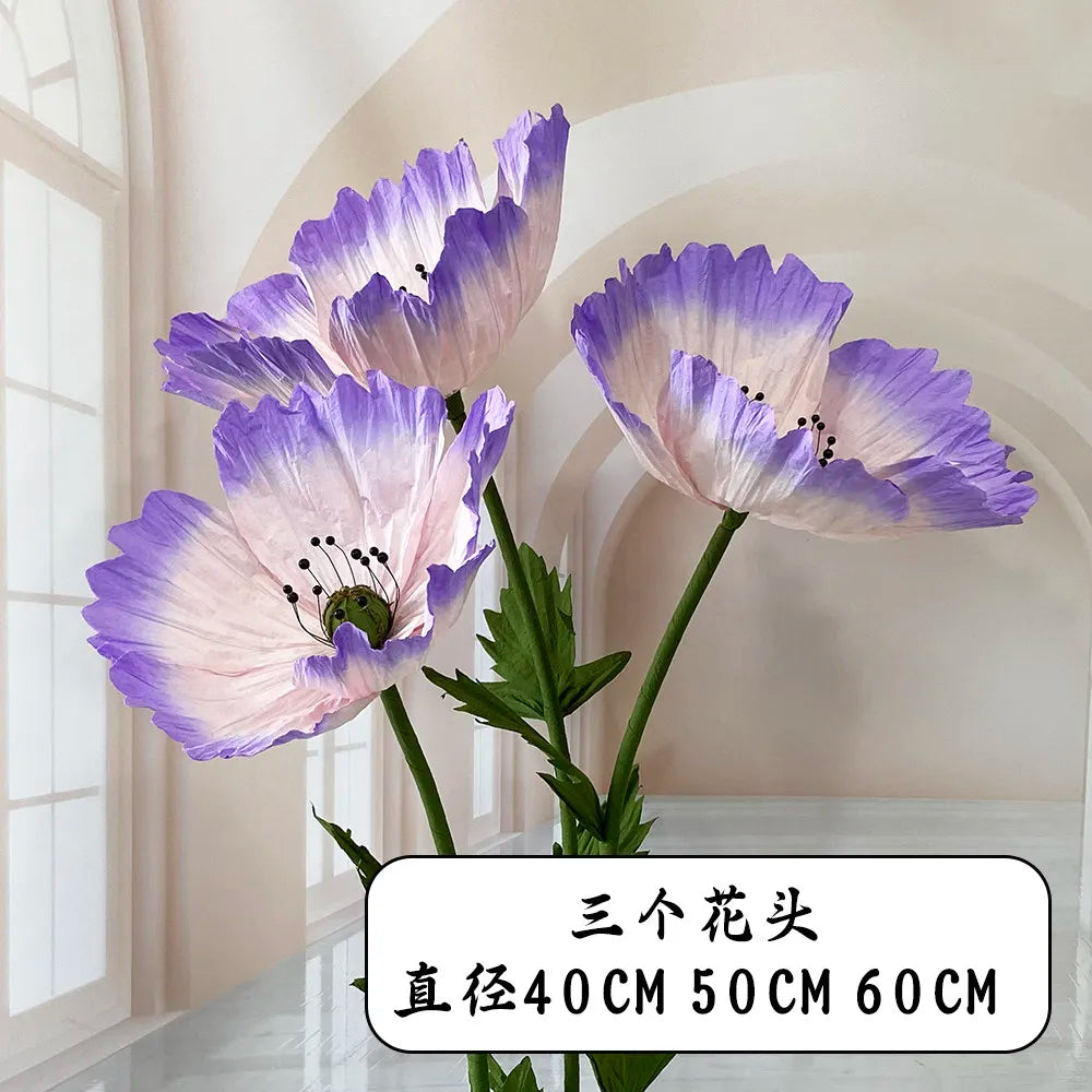 Wedding Props Artificial Giant Poppy Paper Flower Wedding Road Guide Floral Birthday Party Backdrop Decor Stage Window Display