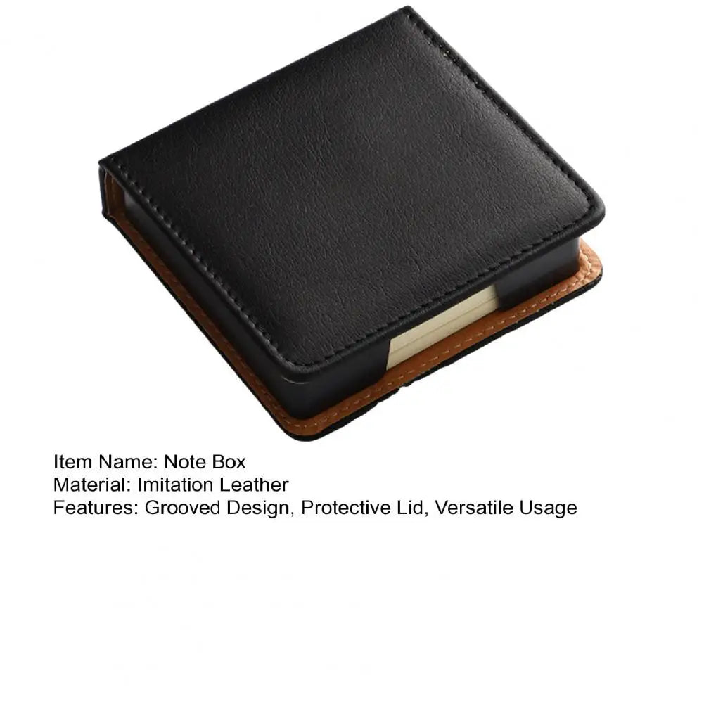 Desk Organizer with Note Paper Note Box with Grooves Imitation Leather Sticky Notes Holder with Lid Cover Name Cards Organizer
