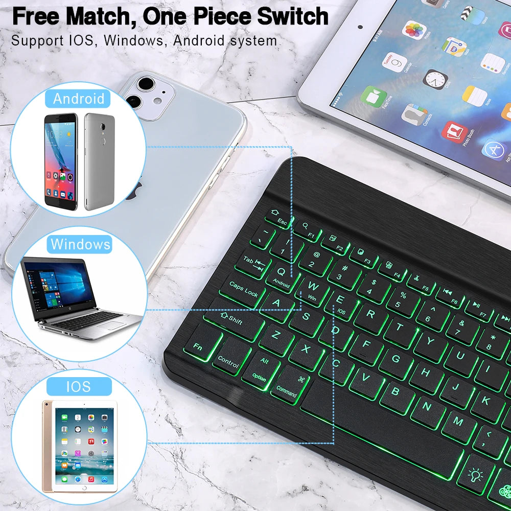 10inch Backlight Bluetooth Keyboard Mouse For IOS Android Windows