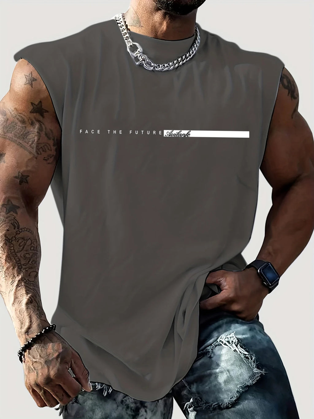 Men's Summer Casual Sports Loose FACE the FUTURE Pattern Printed
