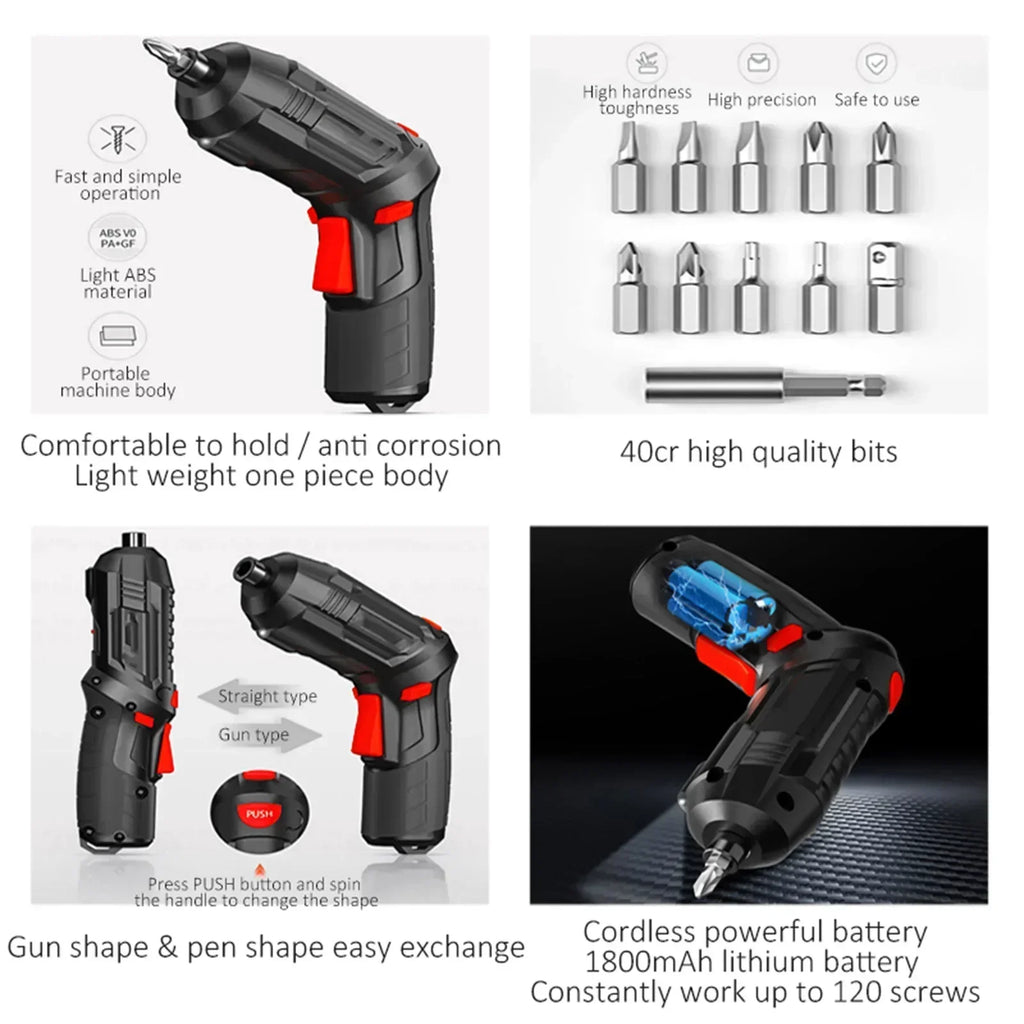 Portable Electric Screwdriver Cordless 2 in 1 Rotated 90