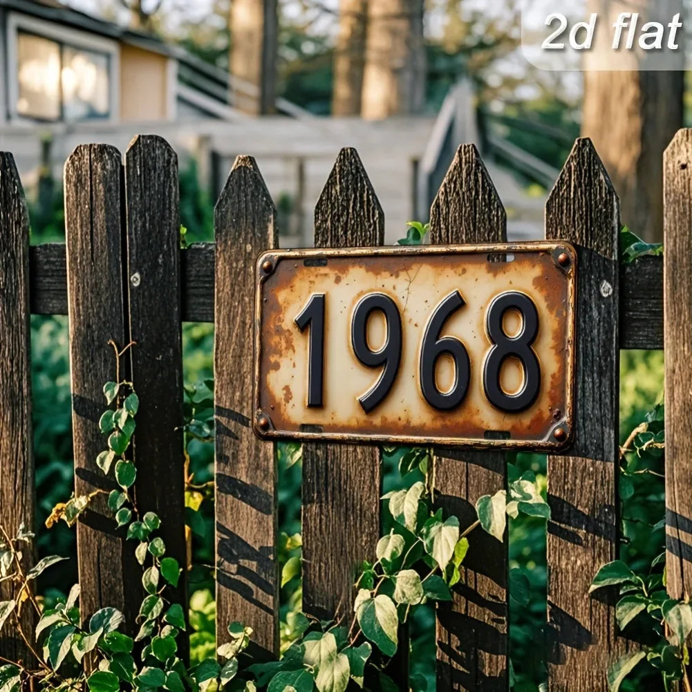 [Retro Iron Wall Sign] 2D Flat 1968 6x12" Metal Plaque - Rustic Black Numbers, Cafe Bar Indoor-Outdoor Decor