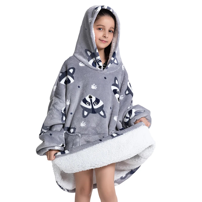 Winter Hoodies Sweatshirt Women Men Pullover Fleece Giant TV Oversized Blanket with Long Flannel Sleeves