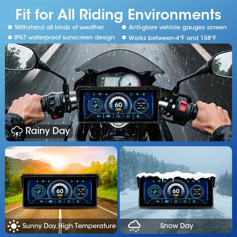 Jansite Portable 8.1 inch IP67 Waterproof Motorcycle 4K DVR