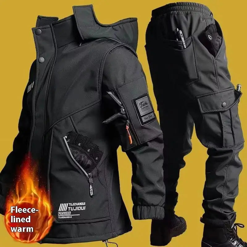 Men'S Motorcycle Jacket With Autumn And Winter Velvet Training