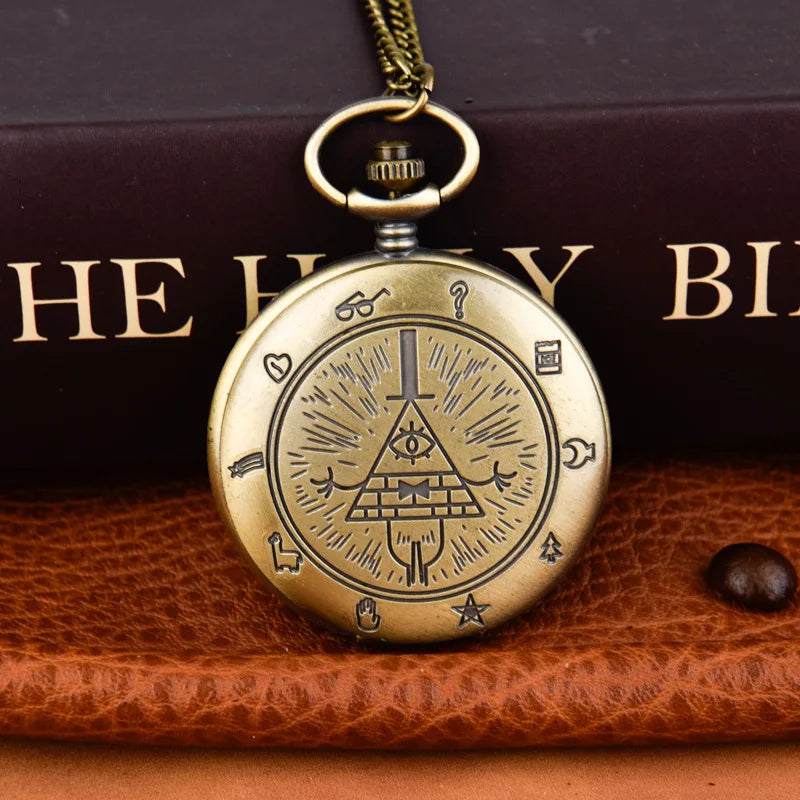 Bronze Vintage Bill Cipher Quartz Pocket Watch Analog Pendant