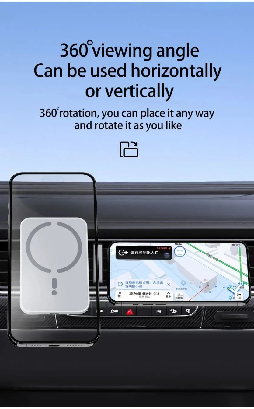 VIKEFON Car 15W Quick Wireless Charger Air Out Magnetic Phone Holder Stand For Magsafe iPhone 17-12 Pro Max Air Vent Charging