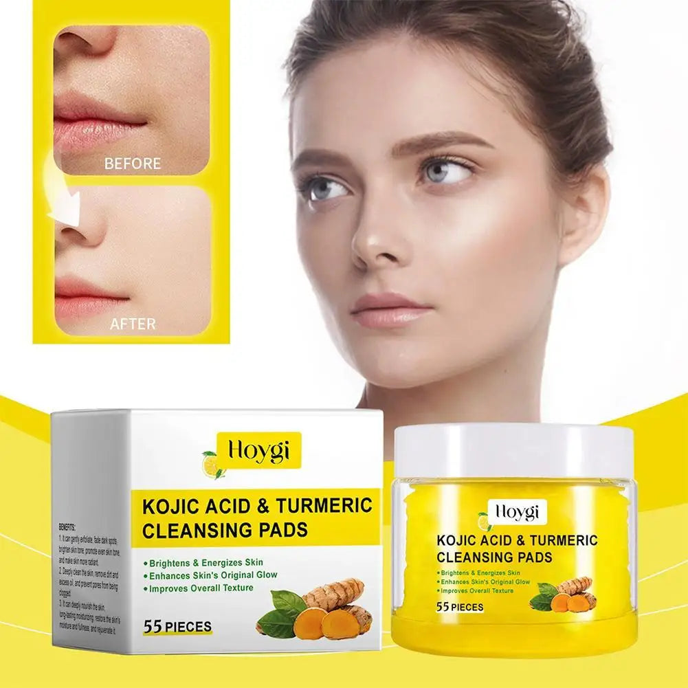 Turmeric Cleansing Pads Exfoliating Face Pads Skin Brightening Kojic Acid Pads Deep Cleaning Glow Skin Care Daily Face Wash