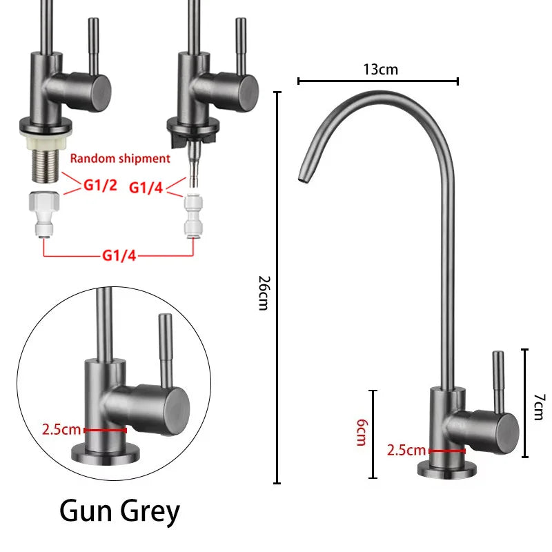 ULA 1/4"Kitchen Faucets Direct Drinking Tap Stainless Steel Water Purifier Faucet Single Cold Water Sink Faucet Filter Faucet