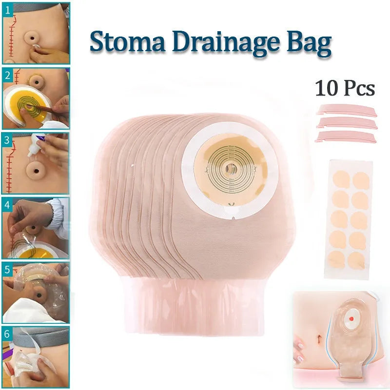 10pcs Disposable Colostomy Bag with Clip Set Stoma Drainage Bag