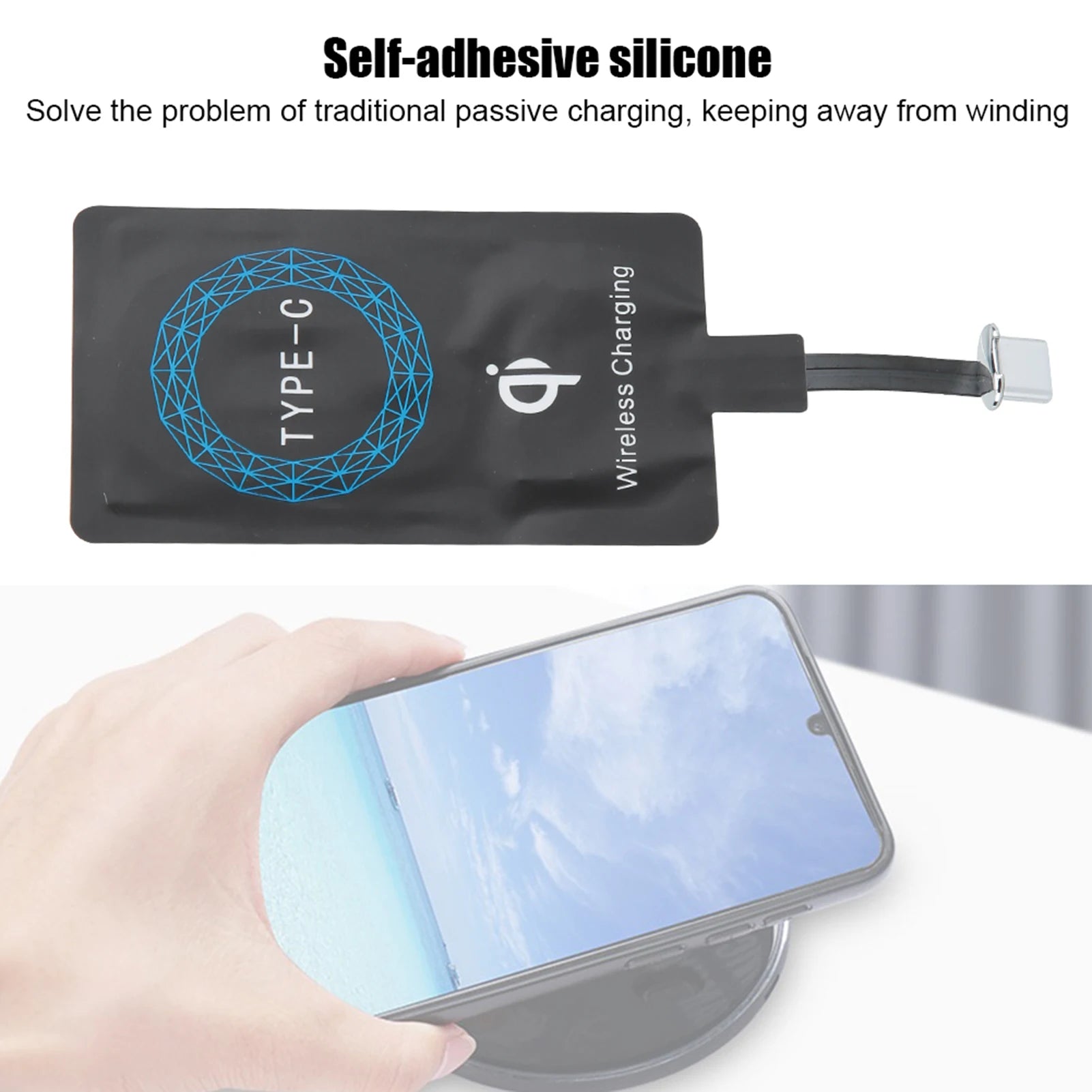 2PCS Type C  Wireless Charger Self Adhesive Sticker Charging Receiver for Mobile Phone