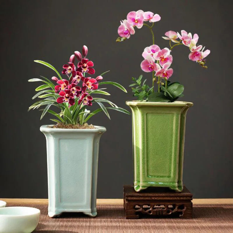 Creative Geyao Ice Crack Chinese Style Orchid Plant Pot Flowerpot Desktop Ornaments Vase Bonsai Container Planter Home Decor