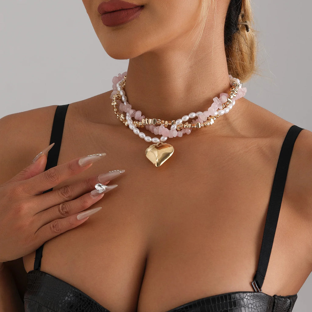 Fashion Heart Beaded Necklace for Women Boho Elegant Irregular