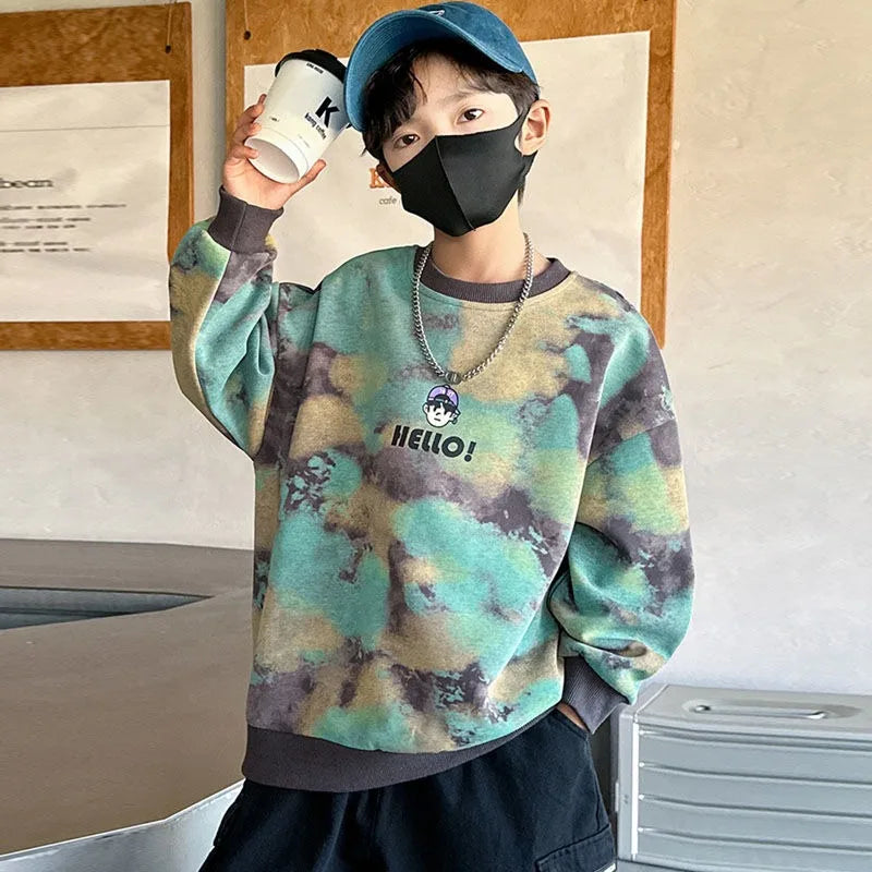Boys' Mid-Large Size 2025 New Autumn-Winter & Spring-Autumn Long Sleeve Fleece-Lined Thickened Stylish Sweatshirt