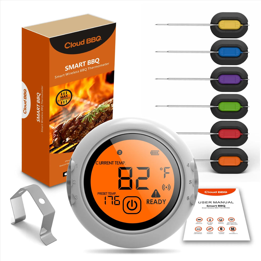 Wireless Bluetooth BBQ Thermometer For Meat Grill Barbecue Food Cooking Smoker Digital Thermometer Remote Range 100M  6 Probes