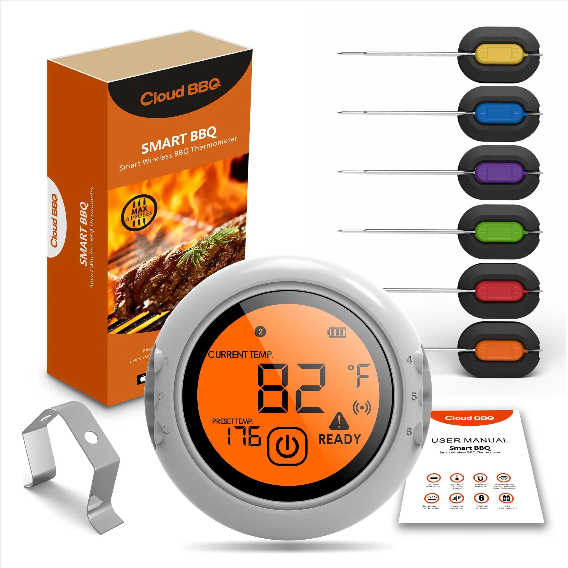 Wireless Bluetooth BBQ Thermometer For Meat Grill Barbecue Food Cooking Smoker Digital Thermometer Remote Range 100M  6 Probes