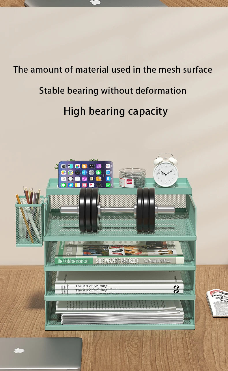 4-Tier Green Stackable Letter Tray Office Desk Organizer File Trays, Desktop Holder for Paper Letter Accessories with Pen Holder