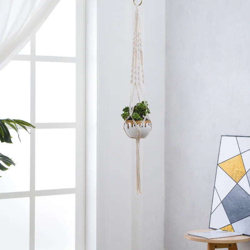 Handmade Macrame Plant Hanging Basket Garden Pots Holder Balcony Macrame Wall Hanging Decoration Knotted Lifting Rope Home Decor