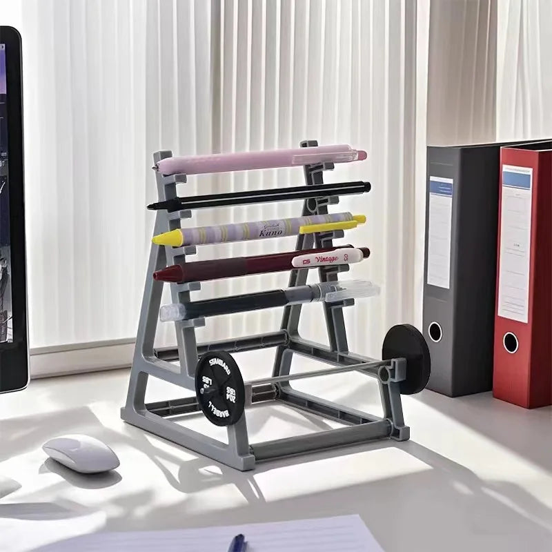 Metal Barbell Pen Holder Multipurpose Fitness Desk Organizer for Glasses Stationery Gym Home Office Decor Storage Accessory